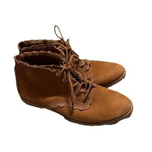 Gianni Bini Brown Suede Lace Trim Lace Up Ankle Booties Boots Womens Size 7M
